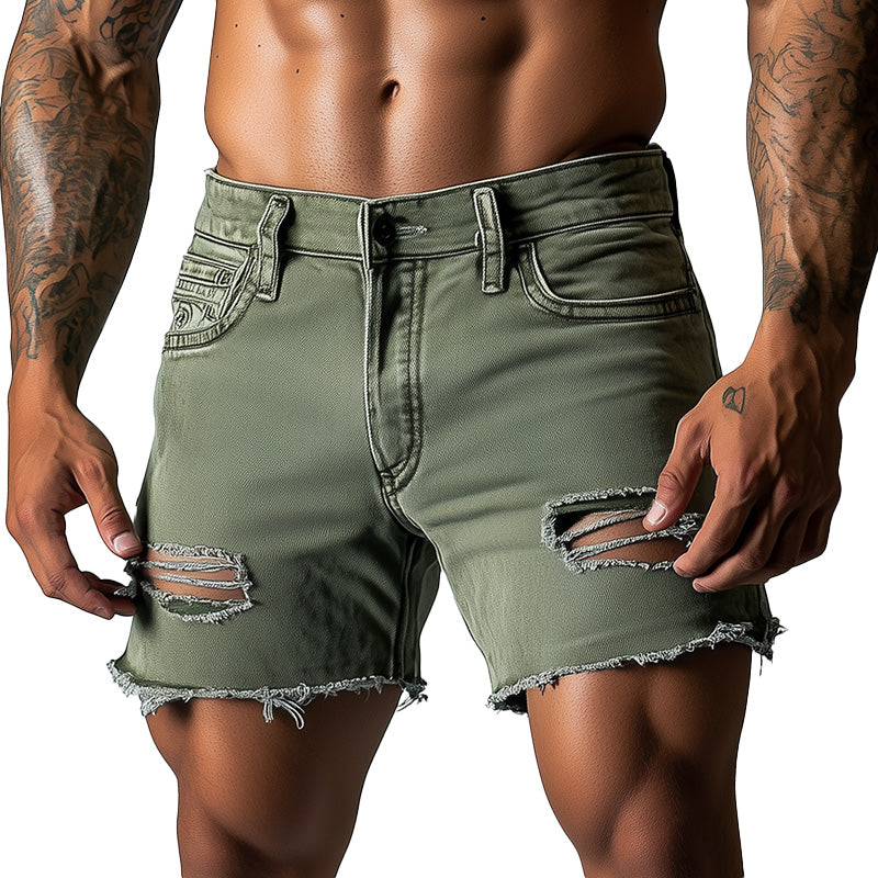 Men's Summer Fashion Slim Ripped Denim Shorts MTA2294D2P