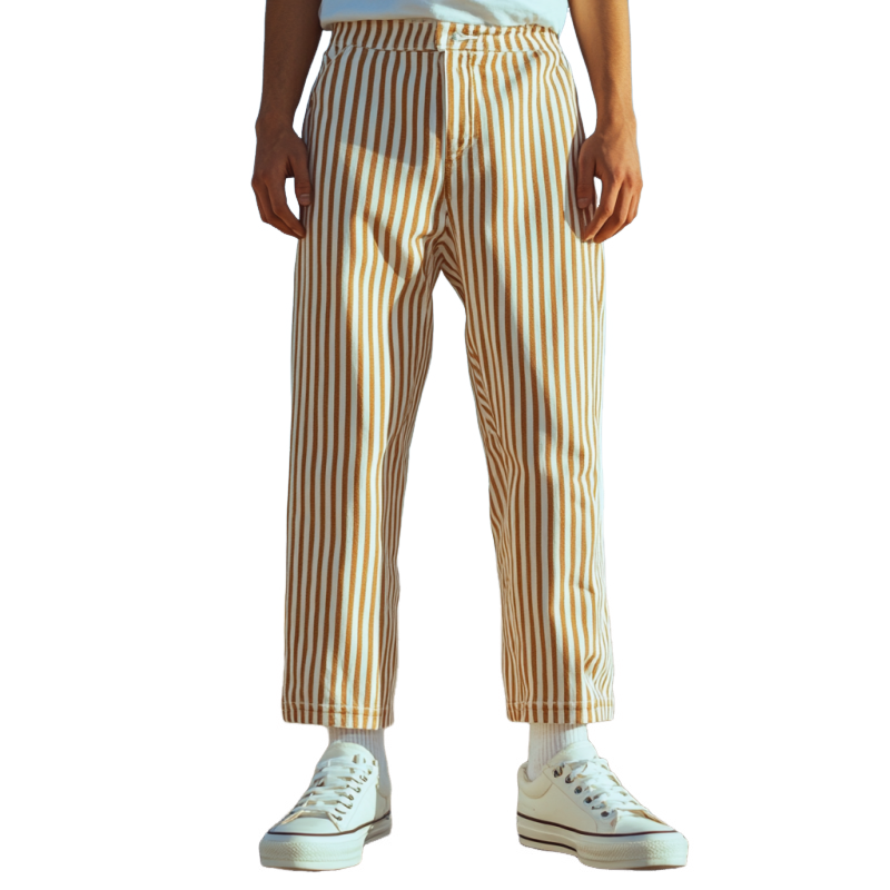 Men's Casual Cotton Twill Striped Slim Straight Pants MTA2227D4M