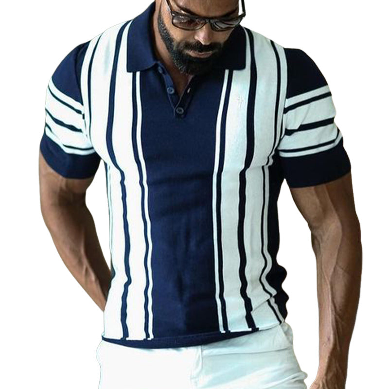 Men's Summer Colorblock Vertical Striped POLO Shirt MTA2360D9U