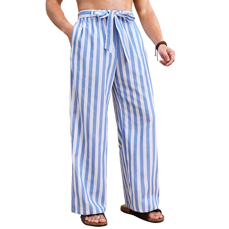 Men's Casual Striped Loose Cotton and Linen Casual Pants MTA2376D6X