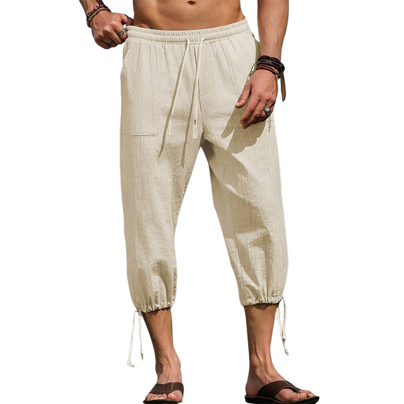 Men's Cotton And Linen Legged Solid Color Casual Cropped Pants MTA2362D3X