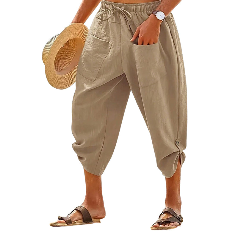Men's Cotton and Linen Casual Loose Cropped Pants MTA2303D4X