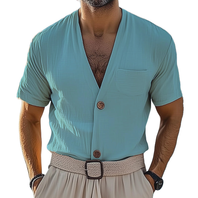 Men's Summer Basic V-neck Short Sleeve Shirt MTA2390D4U