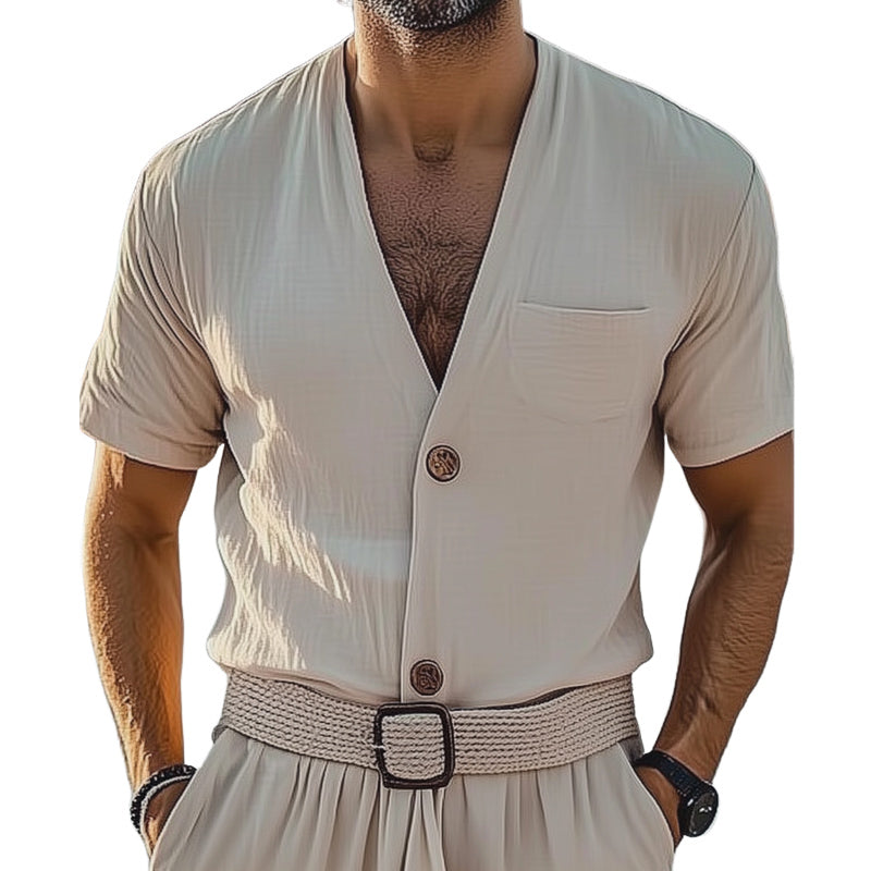 Men's Summer Basic V-neck Short Sleeve Shirt MTA2390D4U