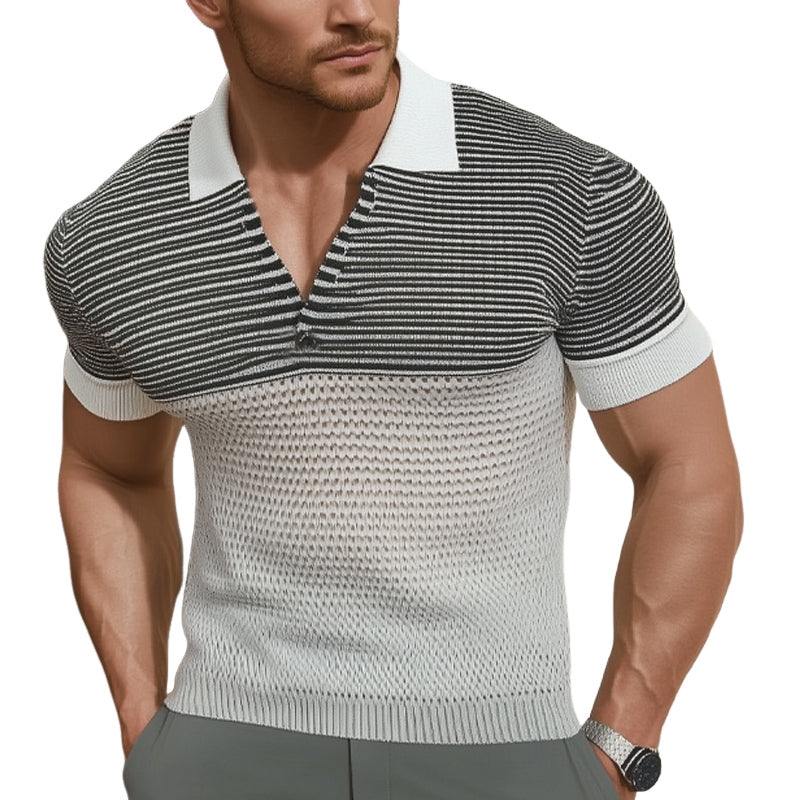 Men's Summer Business V-neck Knitted Short-sleeved T-shirt MTA2318D9U