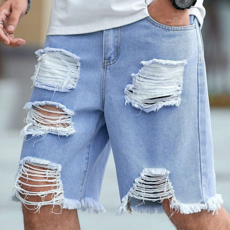 Men's Summer Retro Ripped Raw Edge Casual Denim Shorts MTA2364D6P