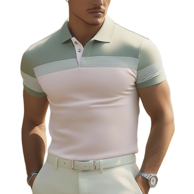 Men's Summer Business Color Block Polo Neck T-Shirt MTA2319D3U