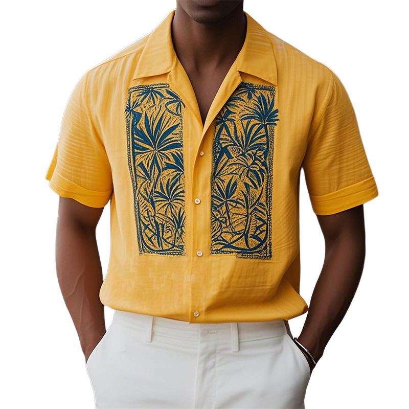 Men's Summer Fashion Casual Hawaiian Style Cotton and Linen Printed Short-sleeved Shirt MTA2352D2K