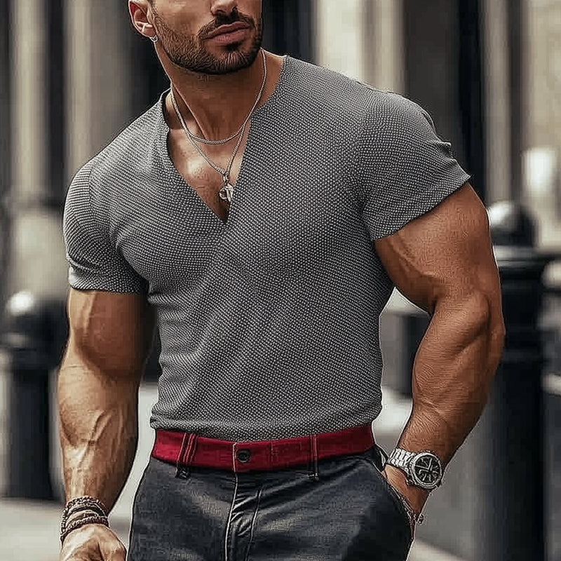 Men's Summer Basic Texture V-neck T-shirt MTA2480D0U