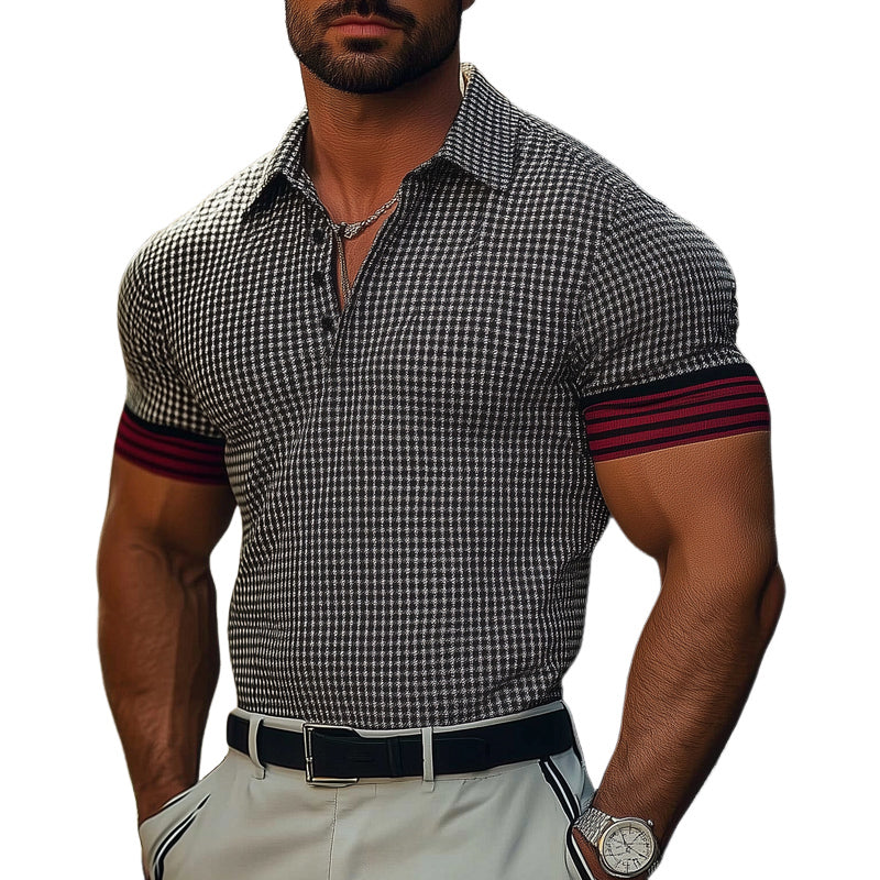 Men's Summer Business Black and White Checkered POLO Shirt MTA2426D3U