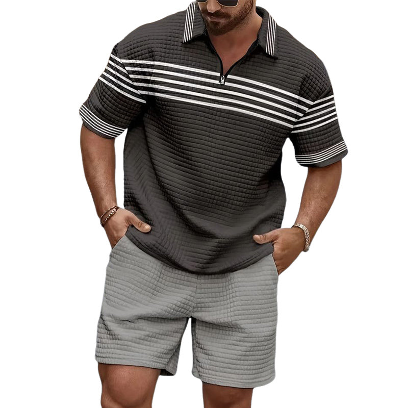 Men's Summer Business Waffle Polo Shirt Shorts Set MTA2491D3U