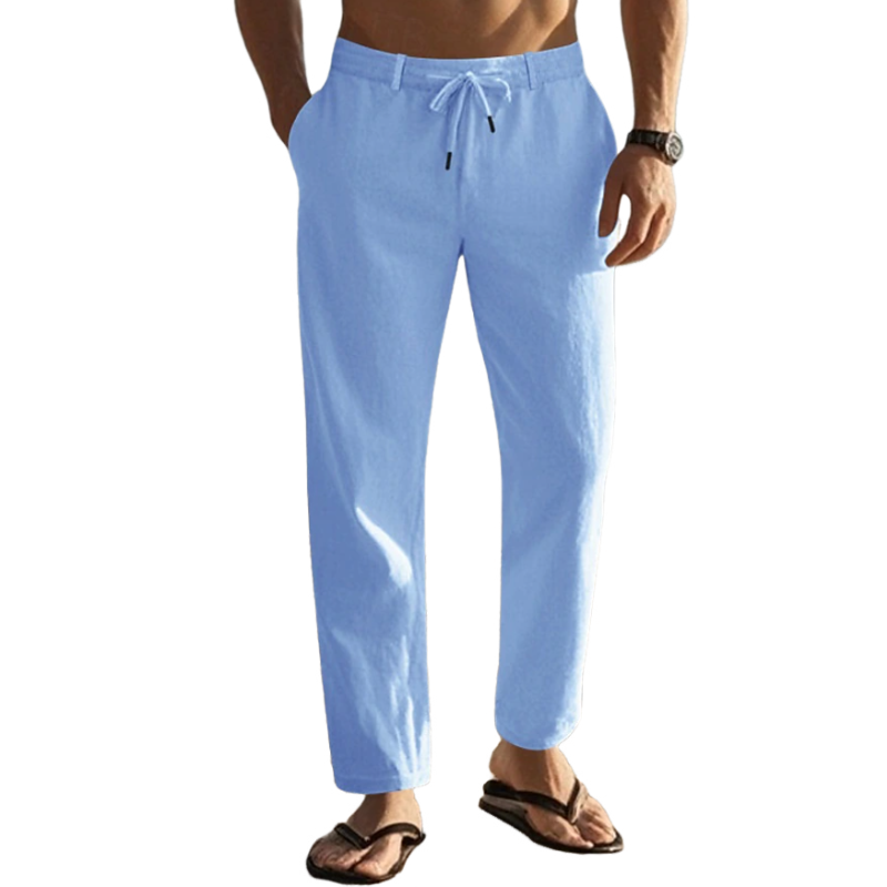 Men's Casual Breathable Cotton Linen Elastic Waist Straight Vacation Pants MTA2335D3M