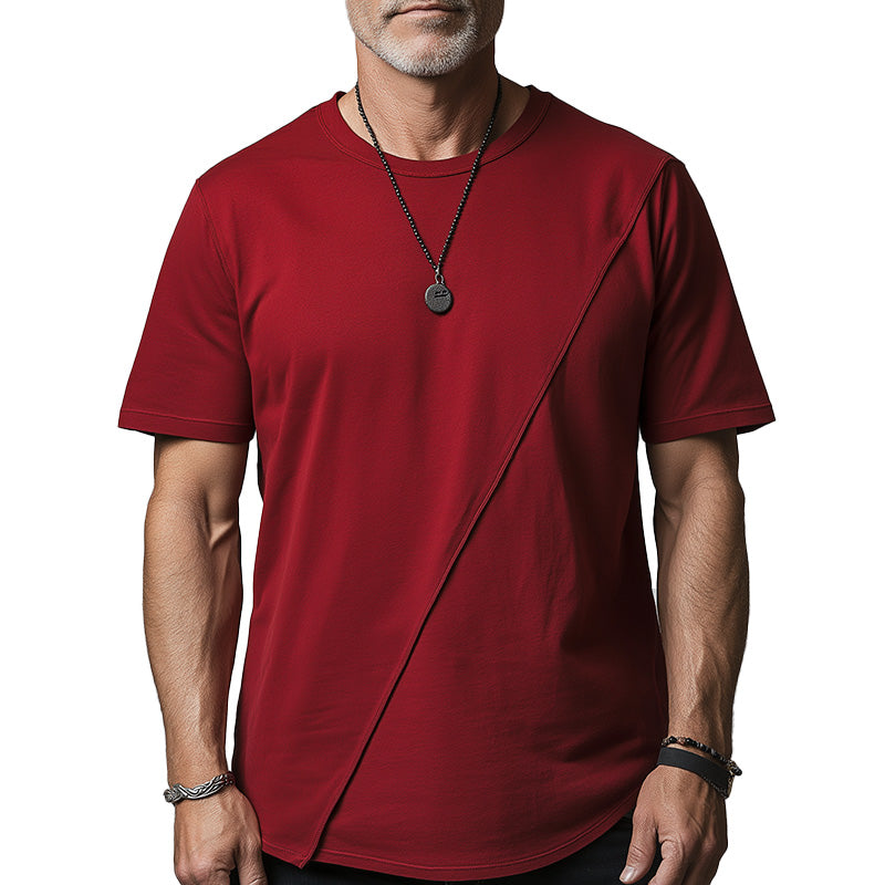 Men's Summer Pure Cotton Solid Color Patchwork Short-Sleeved T-Shirt MTA2415D2P