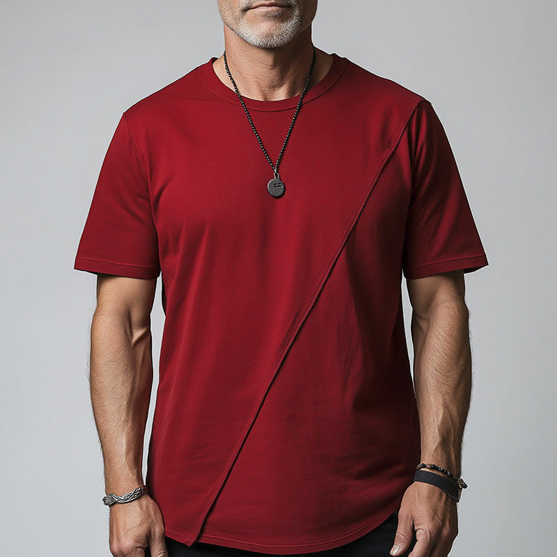 Men's Summer Pure Cotton Solid Color Patchwork Short-Sleeved T-Shirt MTA2415D2P