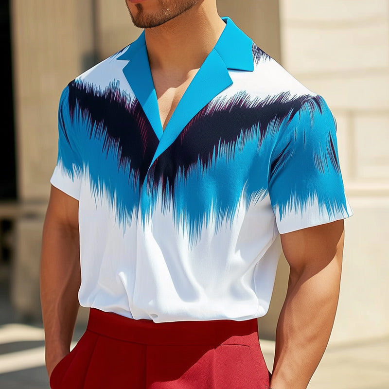 Men's Notched Lapel Fashion Printed Button Short Sleeve Shirt MTA2414D6U