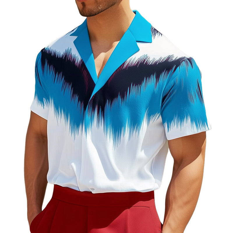 Men's Notched Lapel Fashion Printed Button Short Sleeve Shirt MTA2414D6U