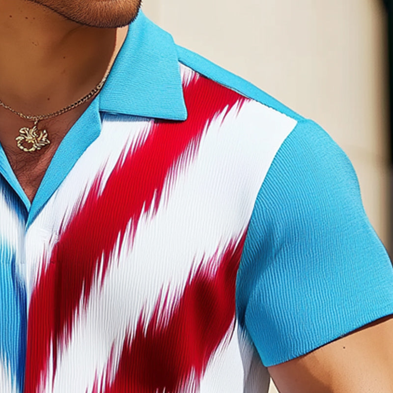 Men's Summer Fashion Colorblock Knitted Short Sleeve Shirt MTA2418D9U