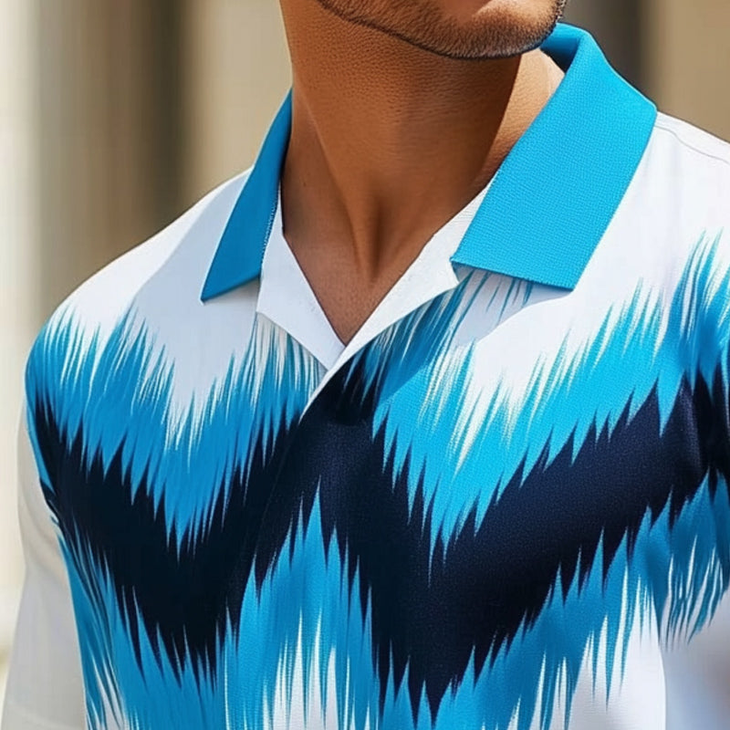 Men's Summer Fashion Color Block Print Lapel T-shirt MTA2459D1U