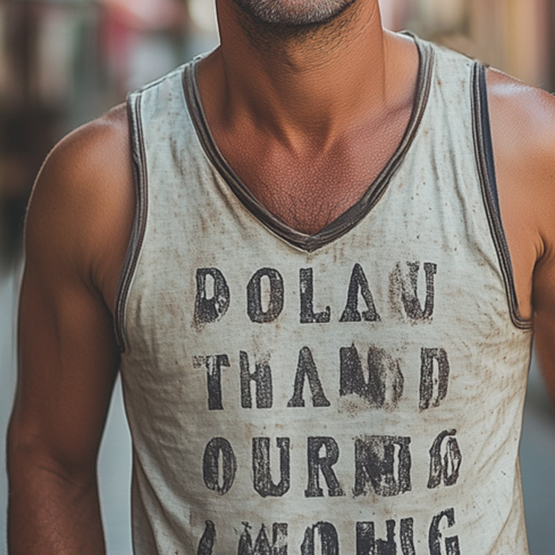 Men's Summer V-neck Fashion Retro Letter Printed Tank Top MTA2542D0U