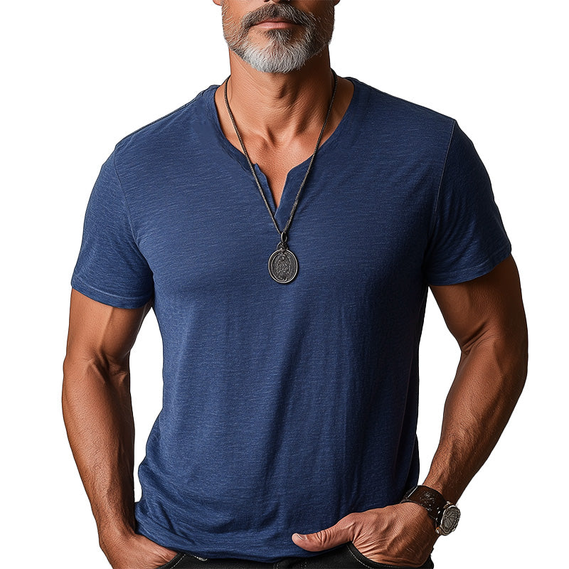 Men's Summer Fashion Linen Blend Breathable And Comfortable Short-Sleeved T-Shirt MTA2518D1P