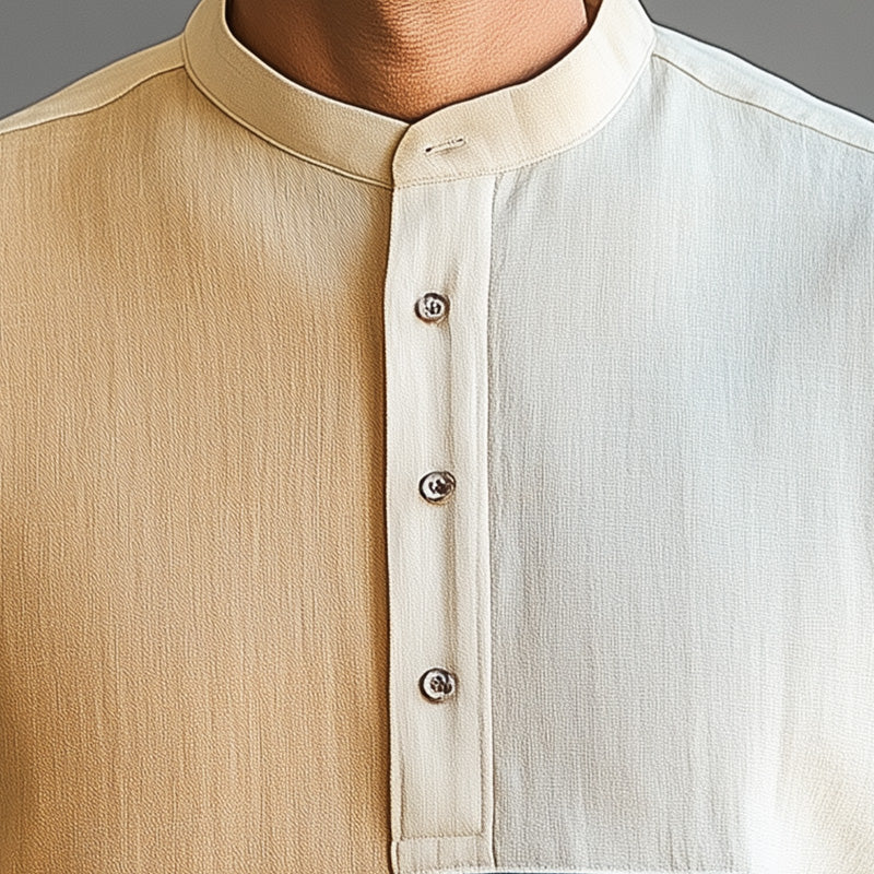 Men's Summer Fashion Morandi Splicing Linen Blended Short Sleeve Shirt MTA2534D8P