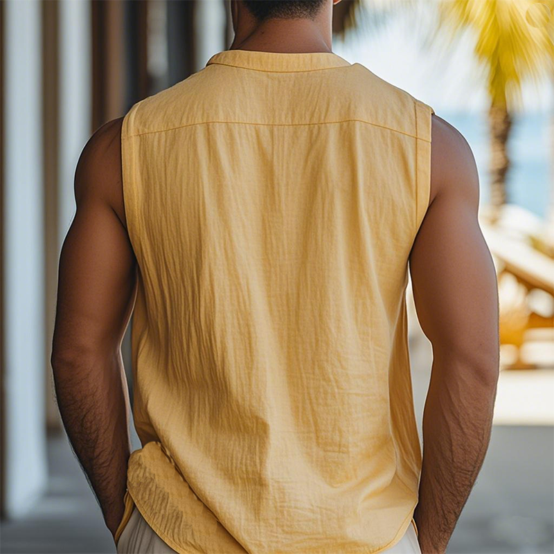 Men's Summer Fashion Casual Hawaiian Resort Style Ramie Slim Tank Top MTA2569D6K