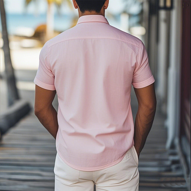 Men's Summer Fashion Casual Hawaiian Resort Style Ramie Short Sleeve Shirt MTA2508D5K