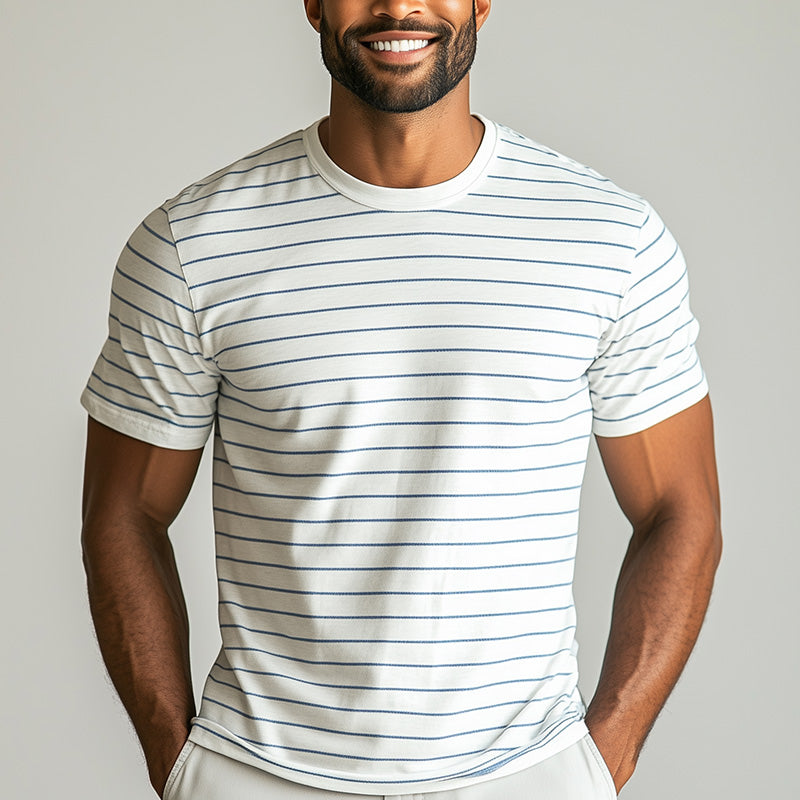 Men's Summer Fashion Striped Printed Short Sleeve Casual Sports T-shirt MTA2556D4P