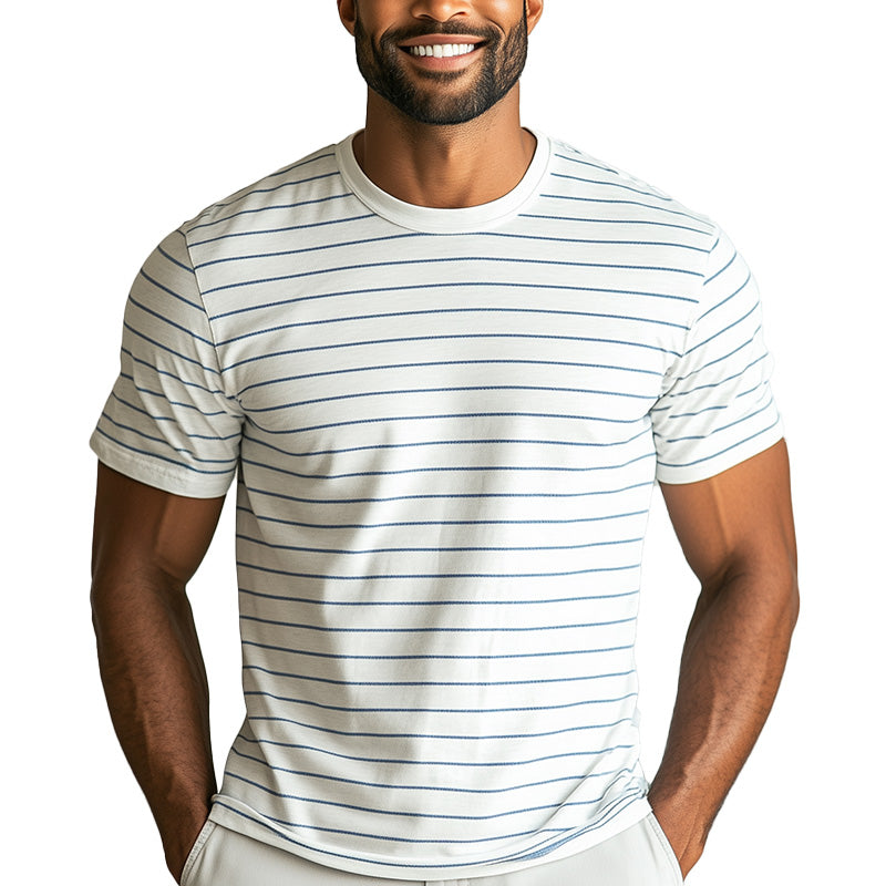 Men's Summer Fashion Striped Printed Short Sleeve Casual Sports T-shirt MTA2556D4P