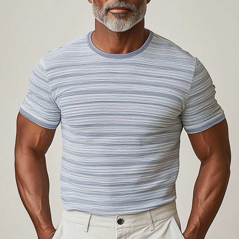 Men's Summer Fashion Pinstripe Printed Blended Short Sleeve T-Shirt MTA2545D8P