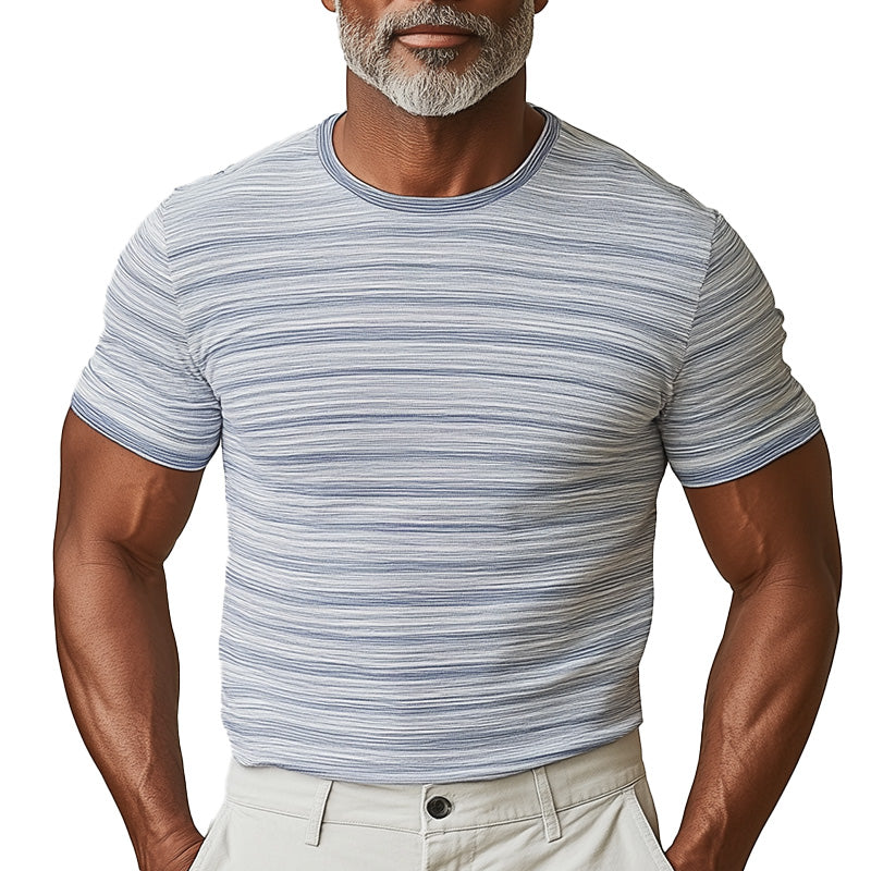Men's Summer Fashion Pinstripe Printed Blended Short Sleeve T-Shirt MTA2545D8P