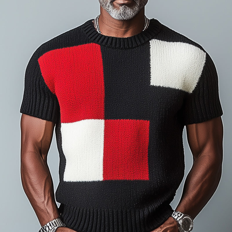 Men's summer contrast color thin knitted breathable short-sleeved T-shirt MTA2512D8P