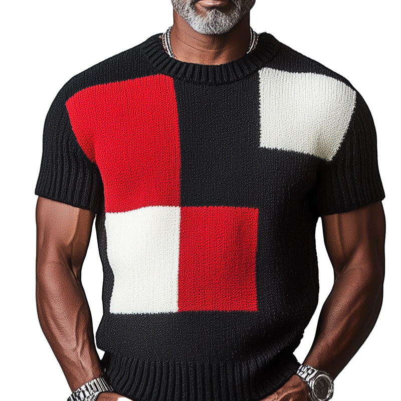 Men's summer contrast color thin knitted breathable short-sleeved T-shirt MTA2512D8P
