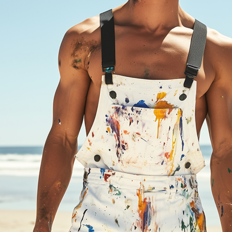 Men's Retro Casual Colorful Printed Bib Shorts MTA2528D6TO