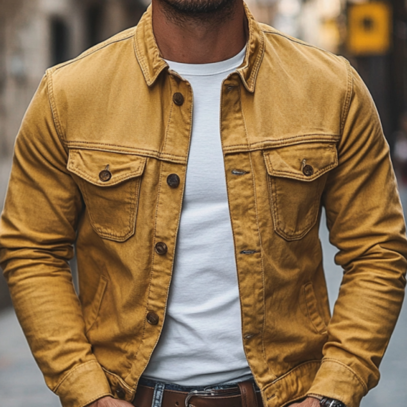 Men's Casual Cotton Washed Lapel Single Breasted Slim Fit Jacket MTA2538D4M