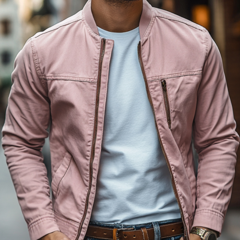 Men's Casual Cotton Washed Stand Collar Zipper Placket Slim Fit Baseball Jacket MTA2557D3M