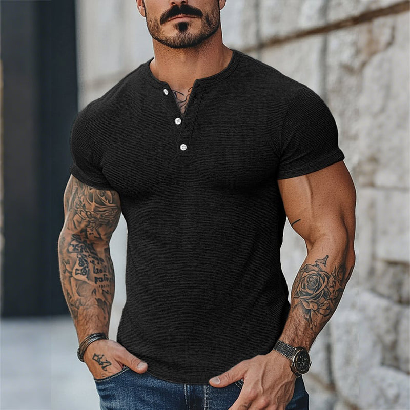 Men's Vintage Casual Henley Neck Short Sleeve T-Shirt MTA2566D1TO