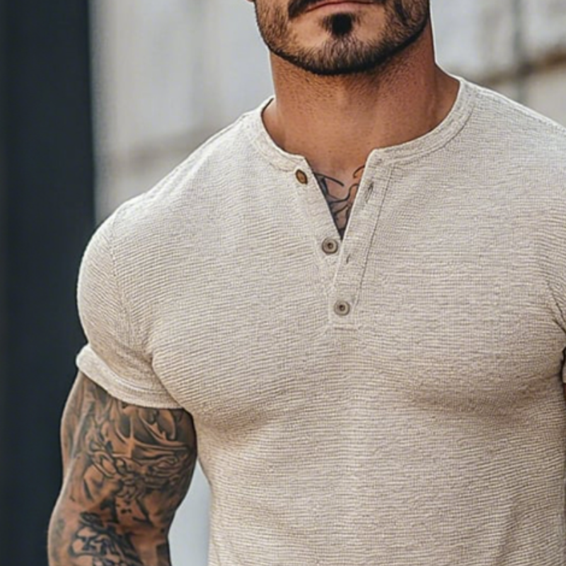 Men's Vintage Casual Henley Neck Short Sleeve T-Shirt MTA2566D1TO