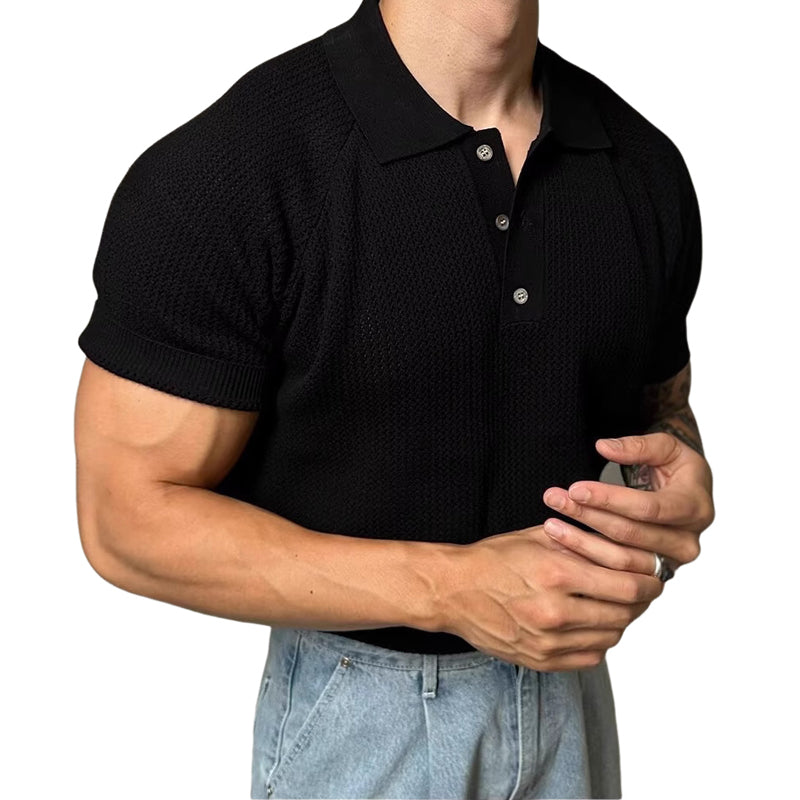 Men's Solid Color Casual Knitted Short Sleeve POLO Shirt MTA2766D1X