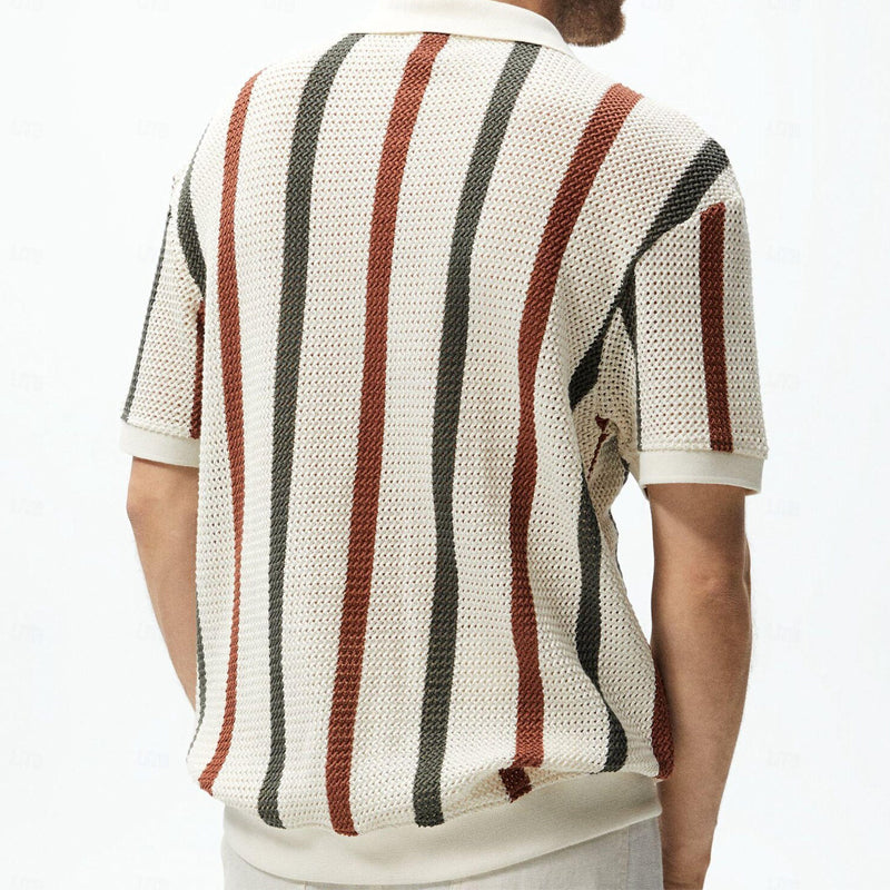 Men's Casual Striped Pullover Knitted Short Sleeve POLO Shirt MTA2789D1X