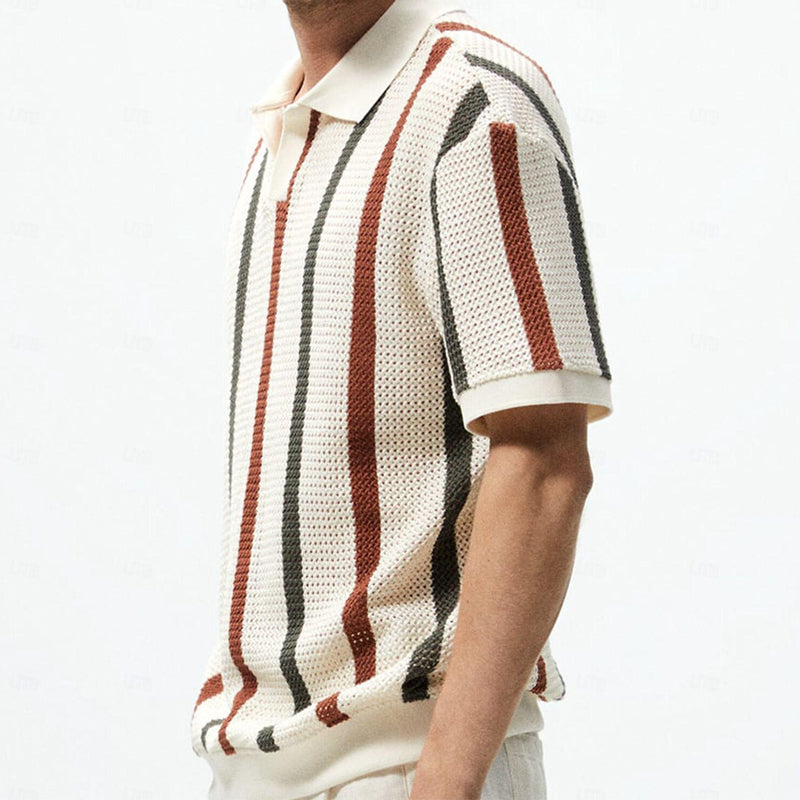 Men's Casual Striped Pullover Knitted Short Sleeve POLO Shirt MTA2789D1X