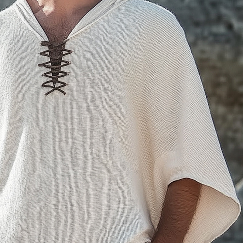 Men's Summer Textured Lace-Up Batwing Sleeve Hoodie MTA2722D3U