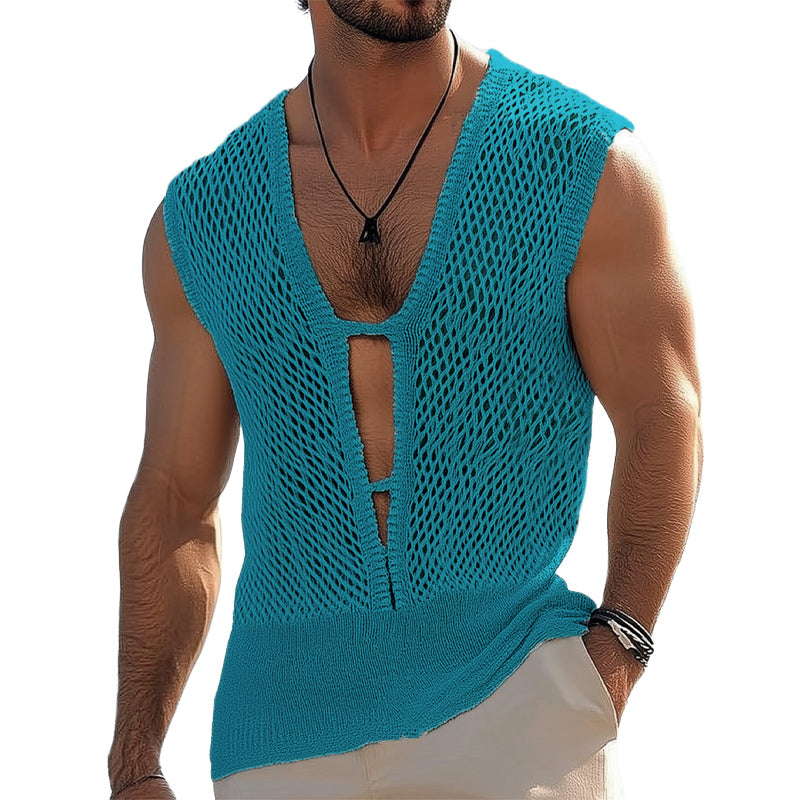 Men's Summer Deep V Neck Knitted Mesh Tank Top MTA2757D1U