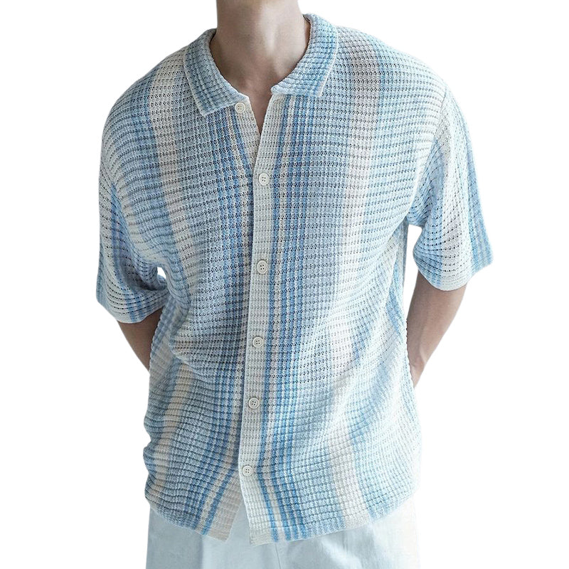 Men's Summer Classic Colorblock Knitted Short Sleeve Shirt MTA2710D7U