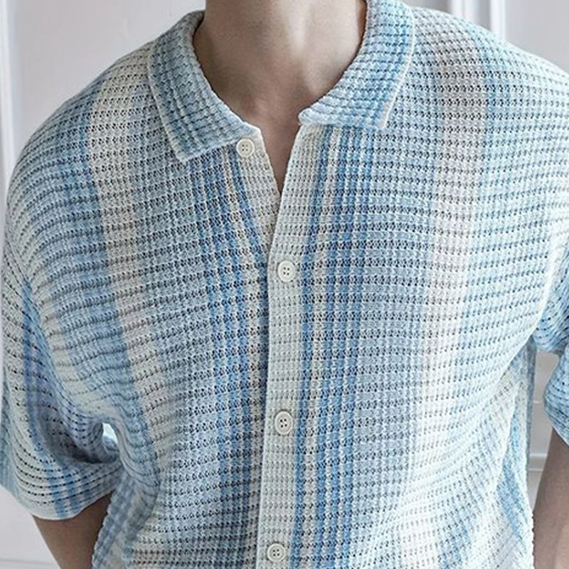 Men's Summer Classic Colorblock Knitted Short Sleeve Shirt MTA2710D7U