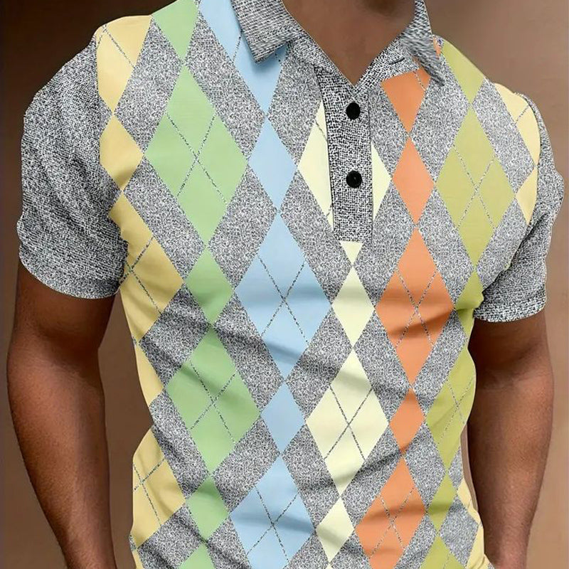 Men's Summer Classic Diamond Print Polo Shirt MTA2714D5U