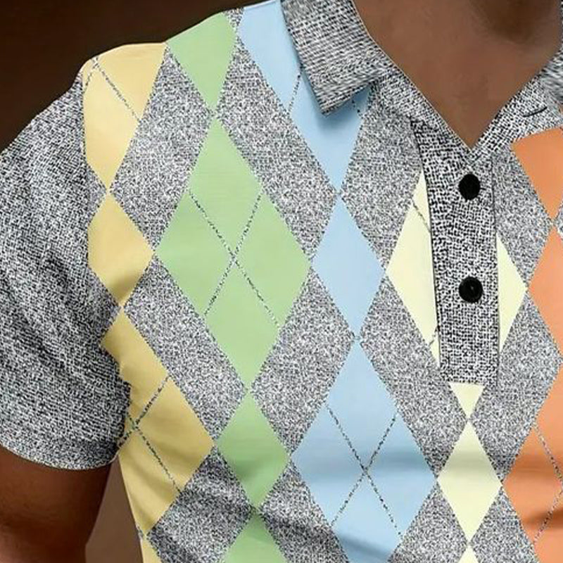 Men's Summer Classic Diamond Print Polo Shirt MTA2714D5U