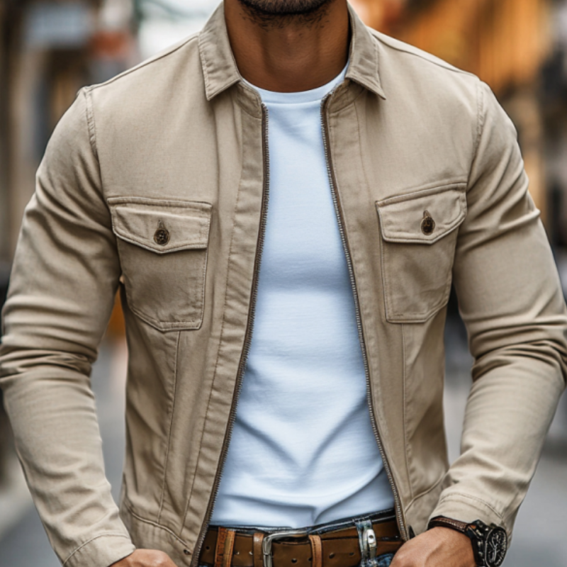 Men's Casual Premium Cotton Washed Lapel Zipper Slim Fit Cargo Jacket MTA2512D5M