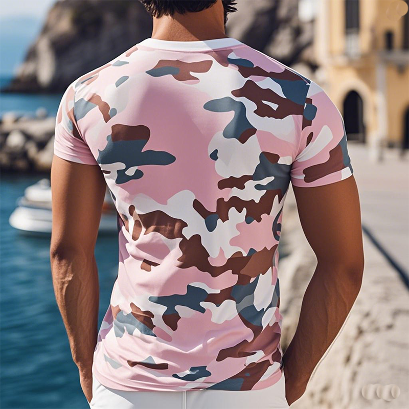 Men's Summer Fashion Casual Cotton Blended Camouflage Print Slim Fit Short Sleeve T-Shirt MTA2750D3K