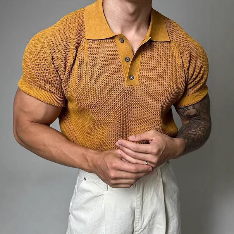 Men's Solid Color Casual Knitted Short Sleeve POLO Shirt MTA2766D1X